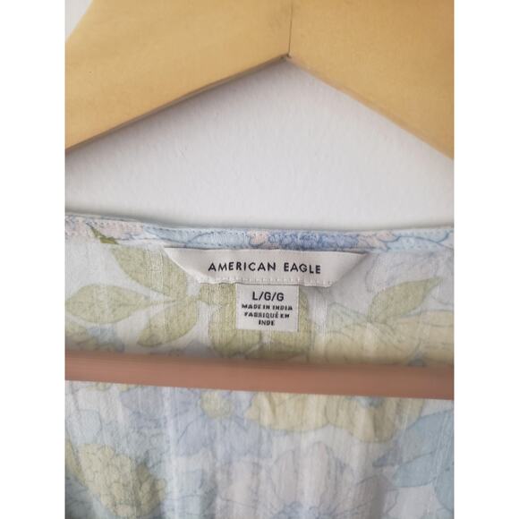 American Eagle Tie Front Floral Print Romper Blue Size Large - Picture 9 of 10